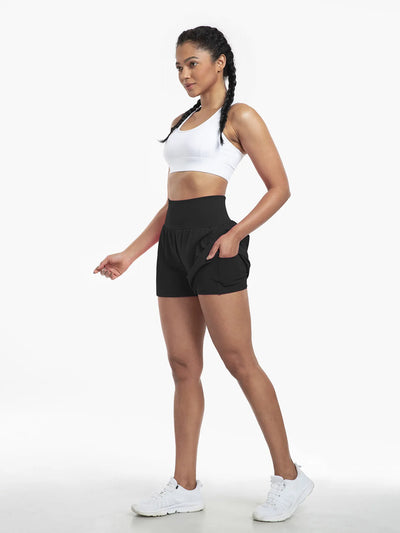 Clara™ | 2-in-1 yoga shorts with high waist, back pocket and side pocket