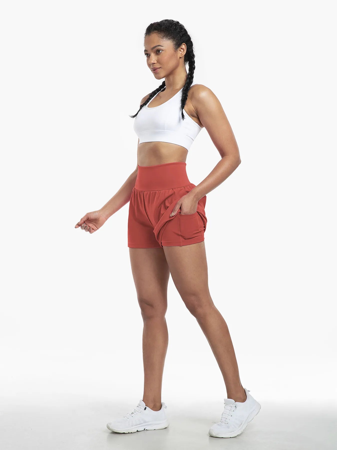 Clara™ | 2-in-1 yoga shorts with high waist, back pocket and side pocket