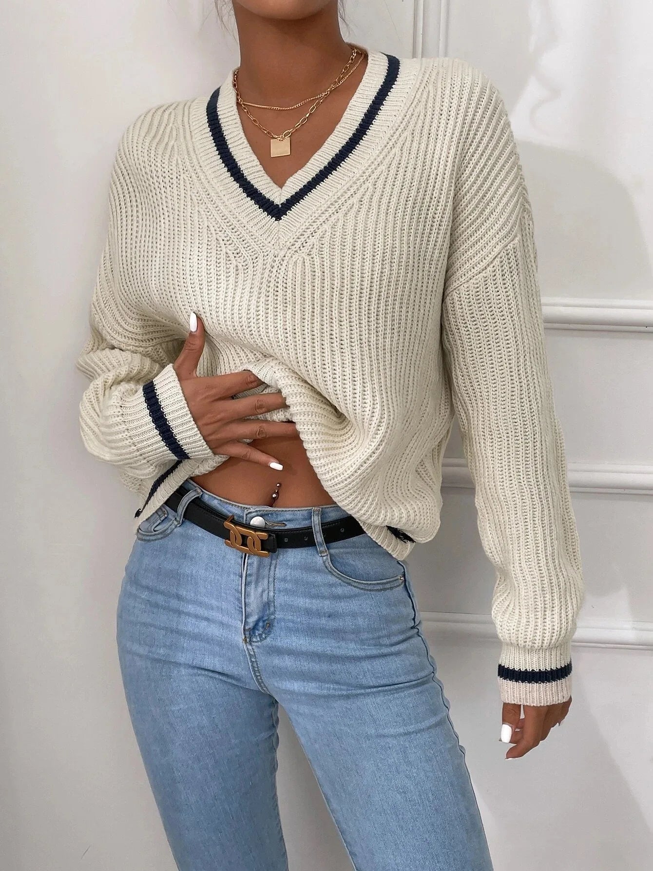 Marina | Striped Waffle Knit Jumper