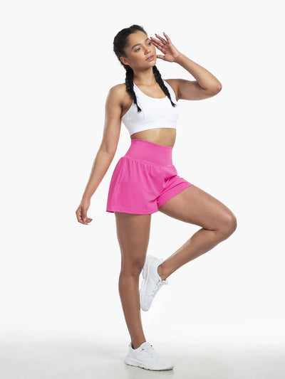 Clara™ | 2-in-1 yoga shorts with high waist, back pocket and side pocket