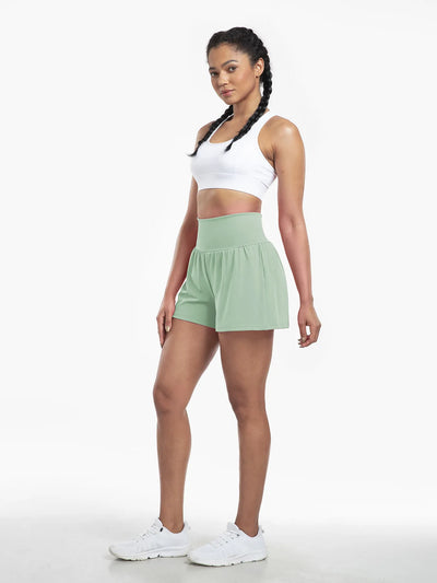 Clara™ | 2-in-1 yoga shorts with high waist, back pocket and side pocket